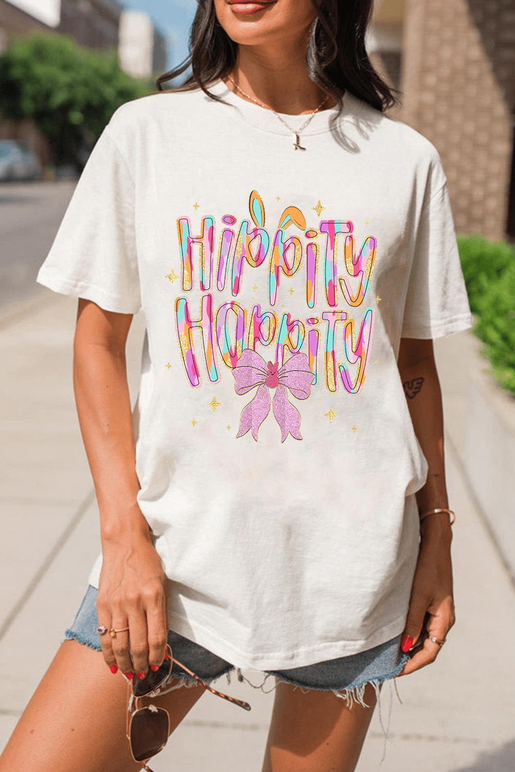 White Hippity Hoppity Graphic Loose Tee - Loving It Shop