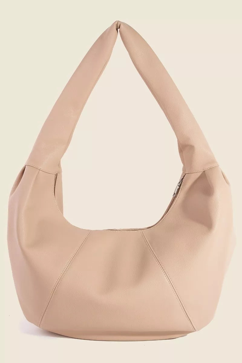 Panel Stitch Crescent Leather Shoulder Bag