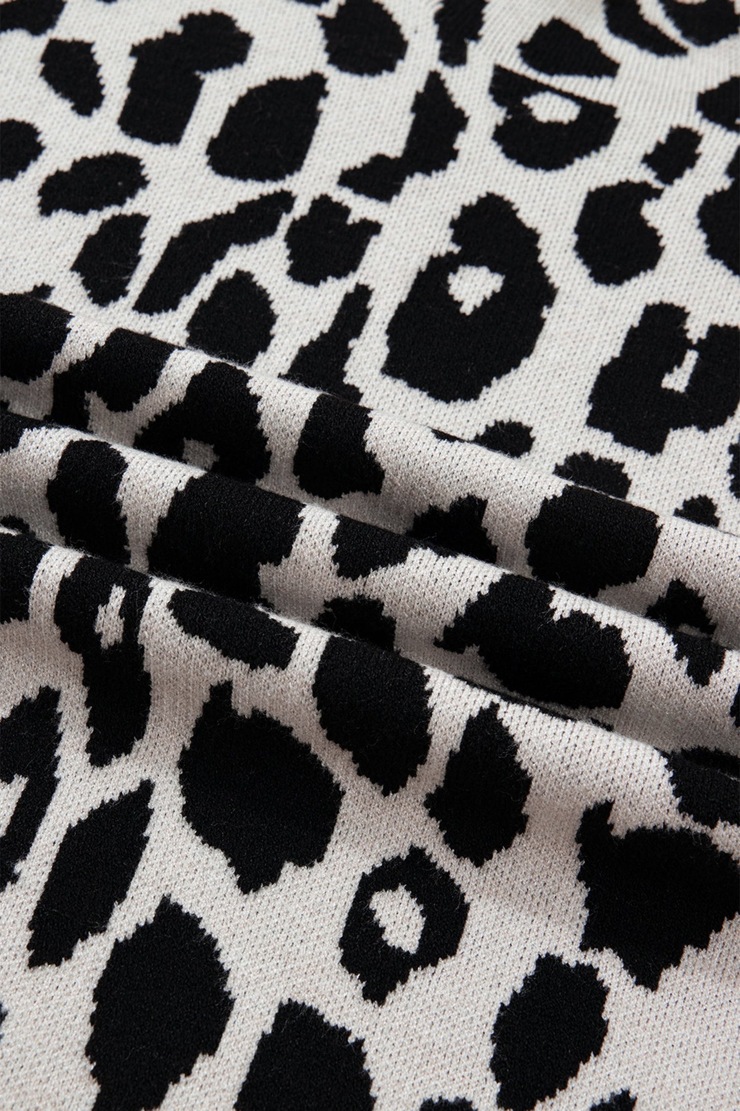 Black Plus Size Leopard Print High Neck Short Sleeve Sweater