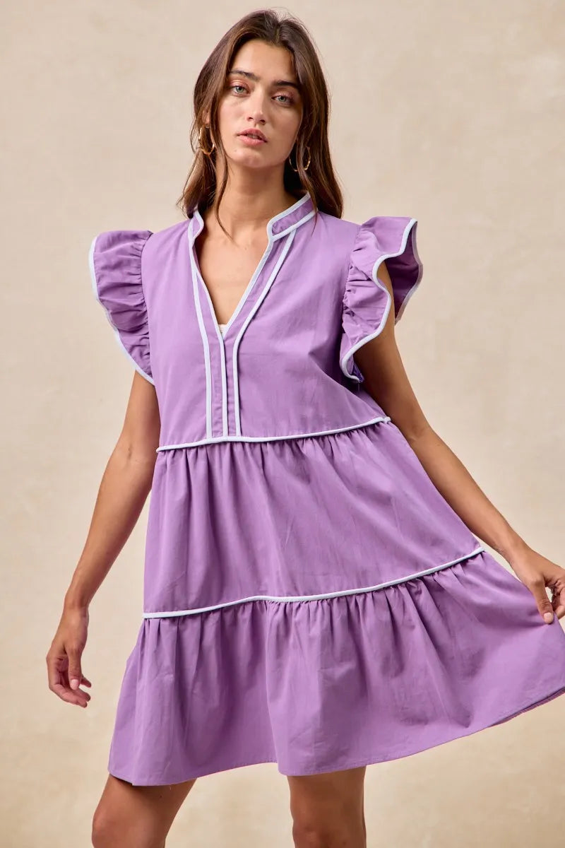 Gameday Theme Contrast Binding Ruffled Dress