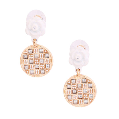 Statement Earrings White Flower Checkerboard Trendy Chic Jewelry
