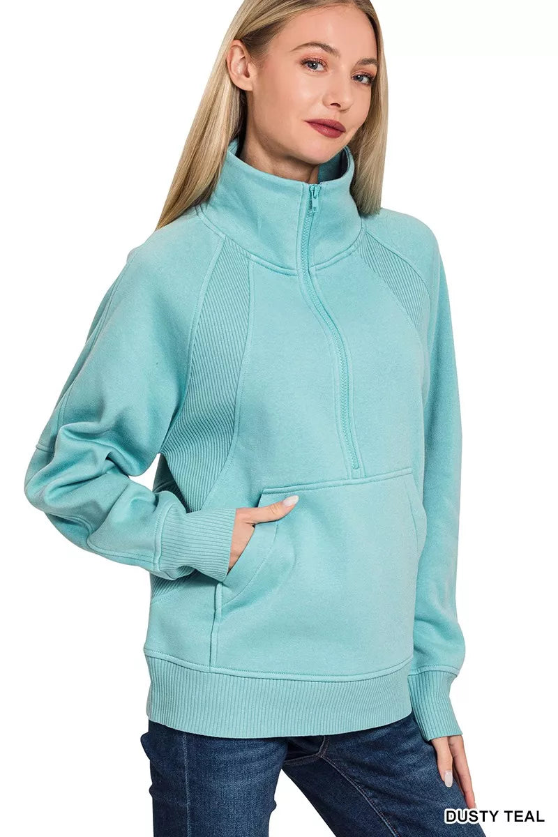 Half Zip Fleece Sweatshirt with kangaroo Pocket