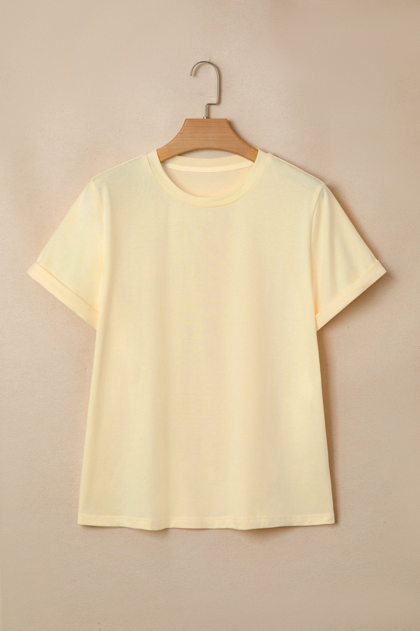 Yellow Cream Casual Plain Crew Neck Tee - Loving It Shop