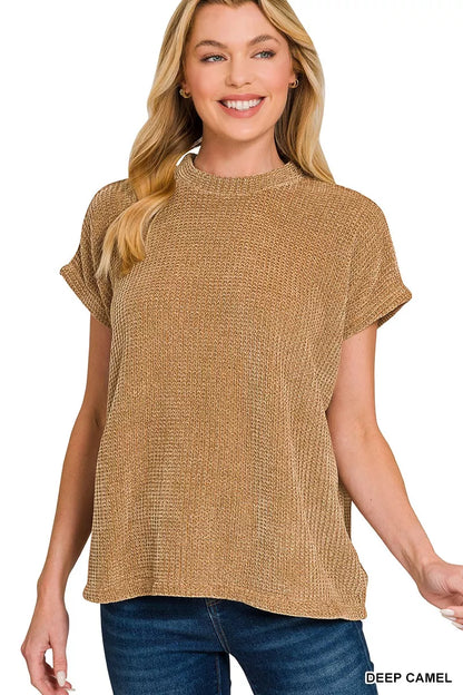 Chenille Waffle Cap Sleeve Sweater