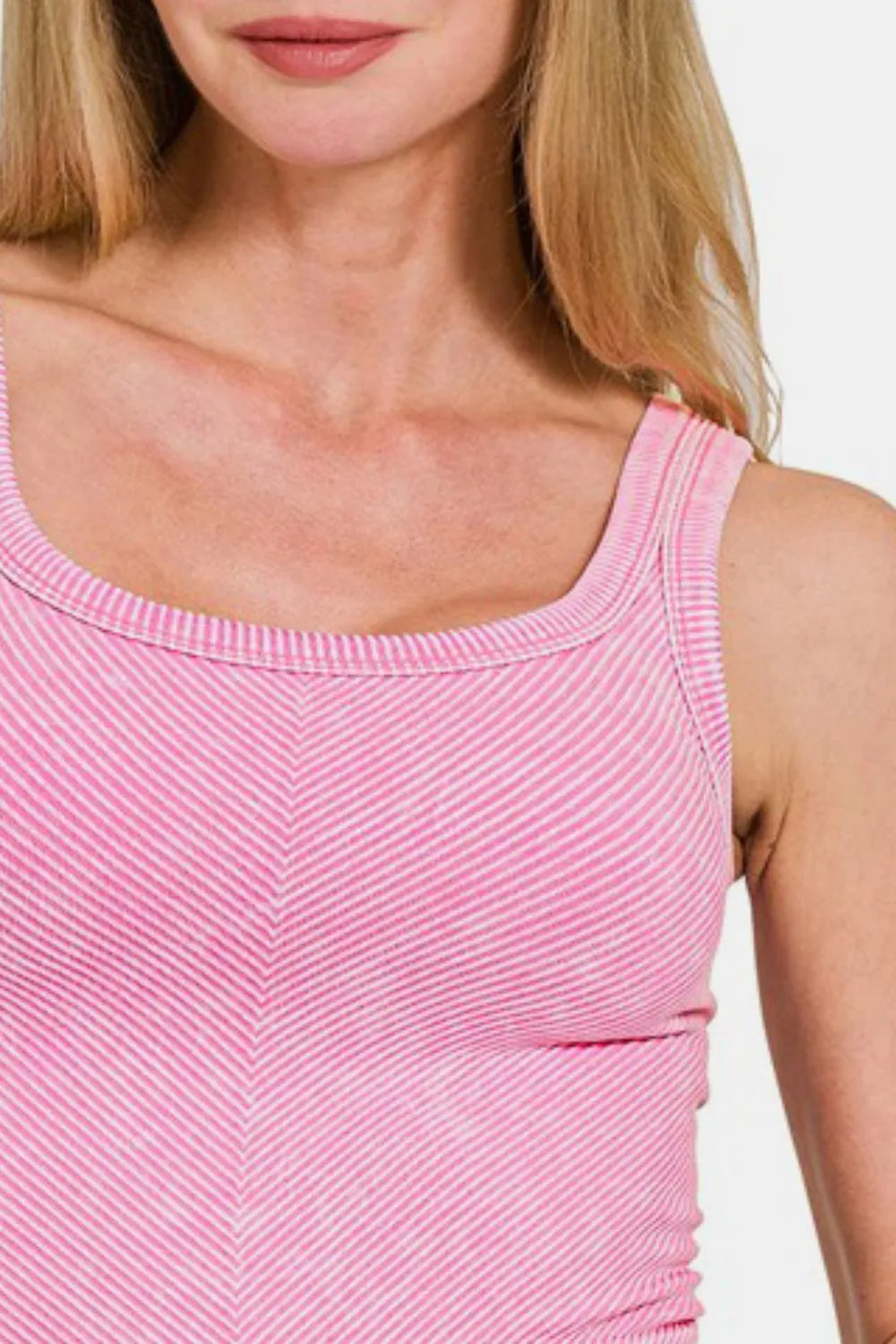 Washed Ribbed Scoop Neck Wide Strap Tank
