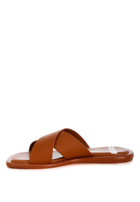Shosa Genuine Leather Criss-Cross Flats