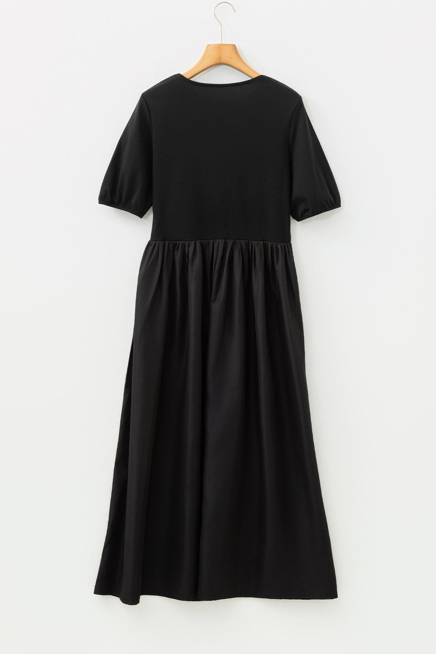 Black Short Sleeve Knit Top Patchwork Pleated Long Dress