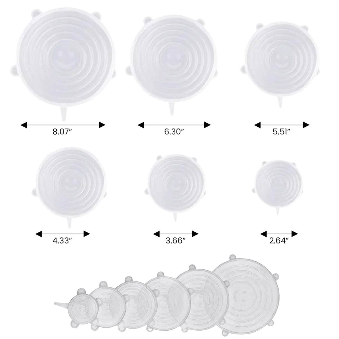 6-Pack: Reusable Silicone Stretch Container Lids Covers for Food Storage - Fit Most Containers