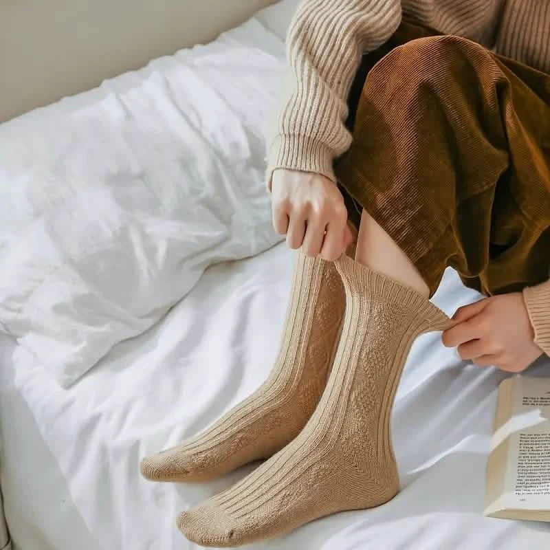 6-Pairs: Thick &amp; Warm Cream Color Sock