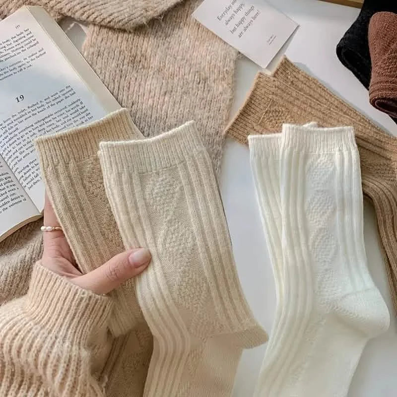 6-Pairs: Thick &amp; Warm Cream Color Sock