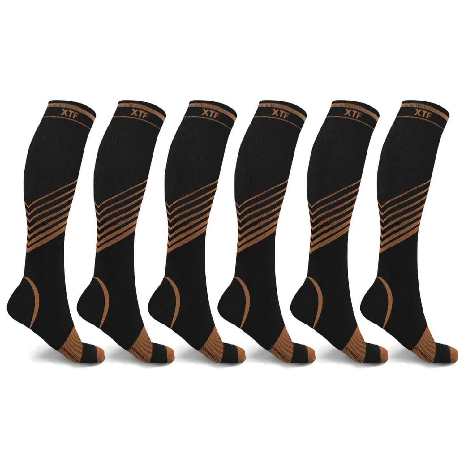 6-Pairs: Ultra V-Striped Knee-Length Compression Socks