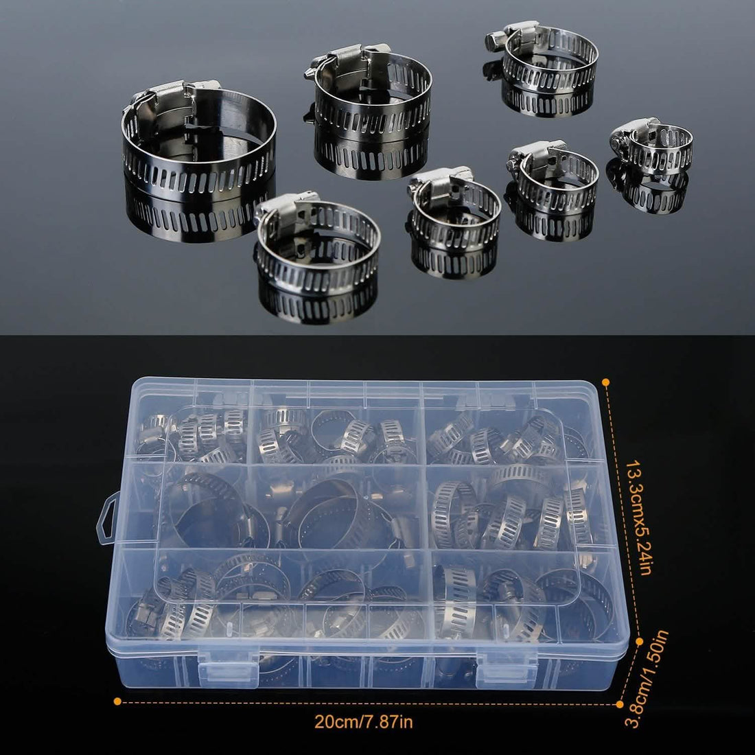 60-Pieces: Hose Clamp Stainless Steel Adjustable Worm Gear
