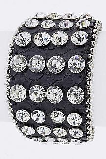 Encrusted Crystals Leather Cuff - Loving It Shop
