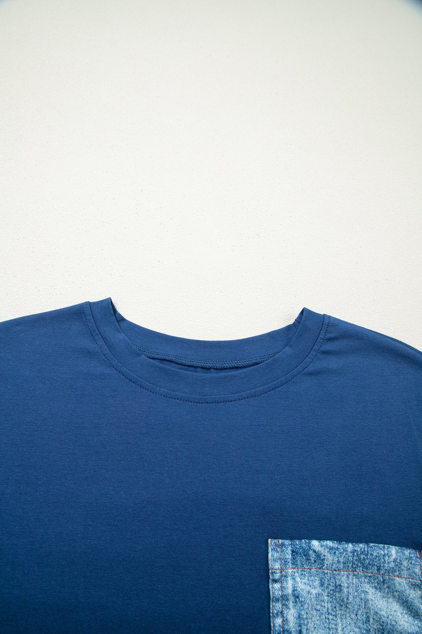 Sail Blue Color Block Chest Pocket Patched Casual Short Sleeve Top