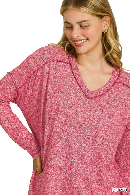 Soft Melange Hacci Exposed Seam Hi-low Tee