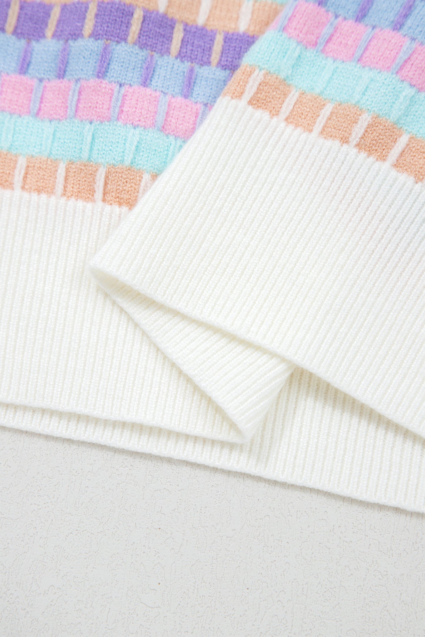 Purple Abstract Striped Knit Short Sleeve Sweater