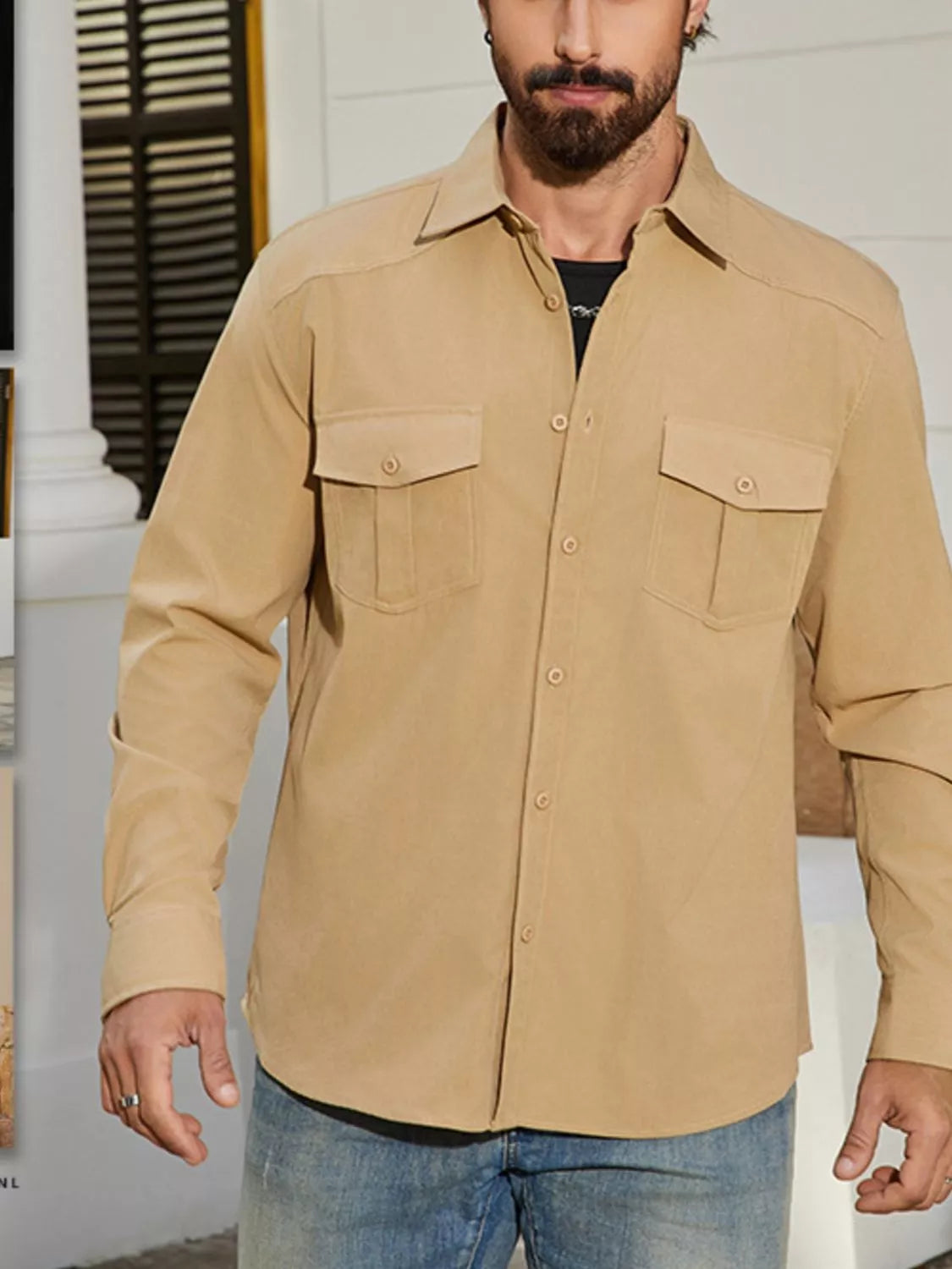 Men's Solid Color Long Sleeve Button-Up Shirt