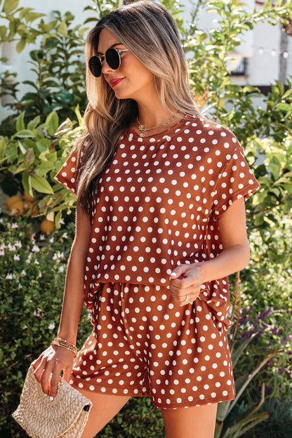 Brown Polka Dot Print Short Set