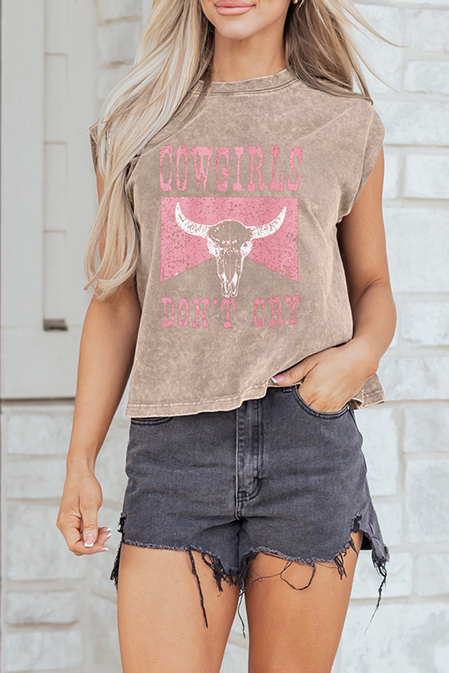 Smoke Gray Cowboy &amp; Beer Western Graphic Mineral Wash Tank Top