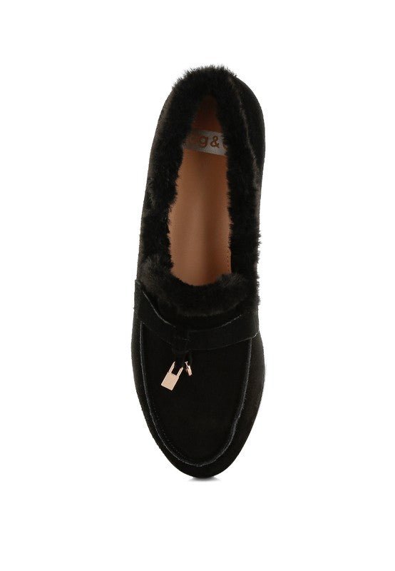 Ohrid Suede & Faux Fur Flat Loafers - Loving It Shop