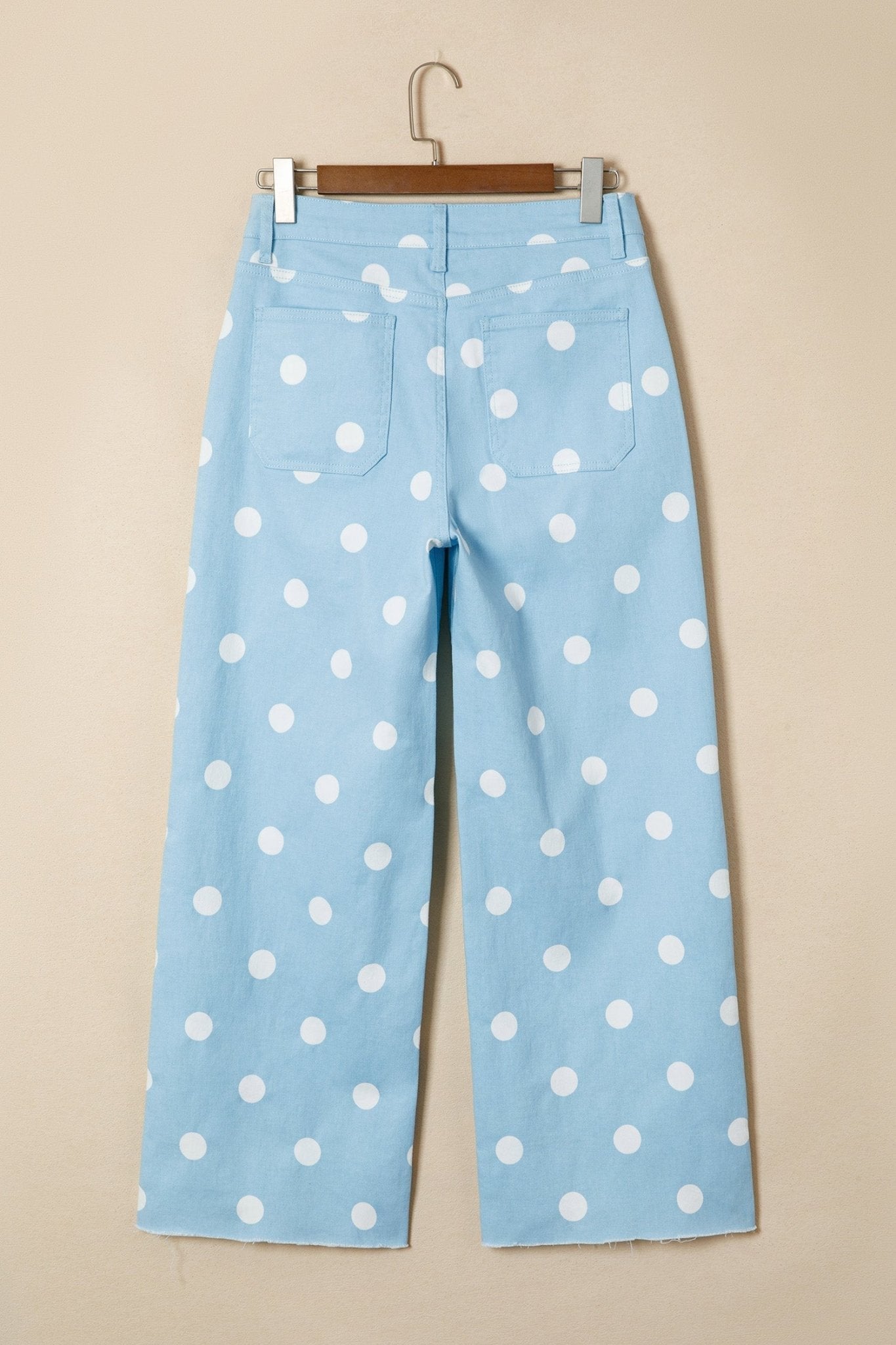 Sky Blue Polka Dot Print Raw Hem Shift Jeans - Loving It Shop
