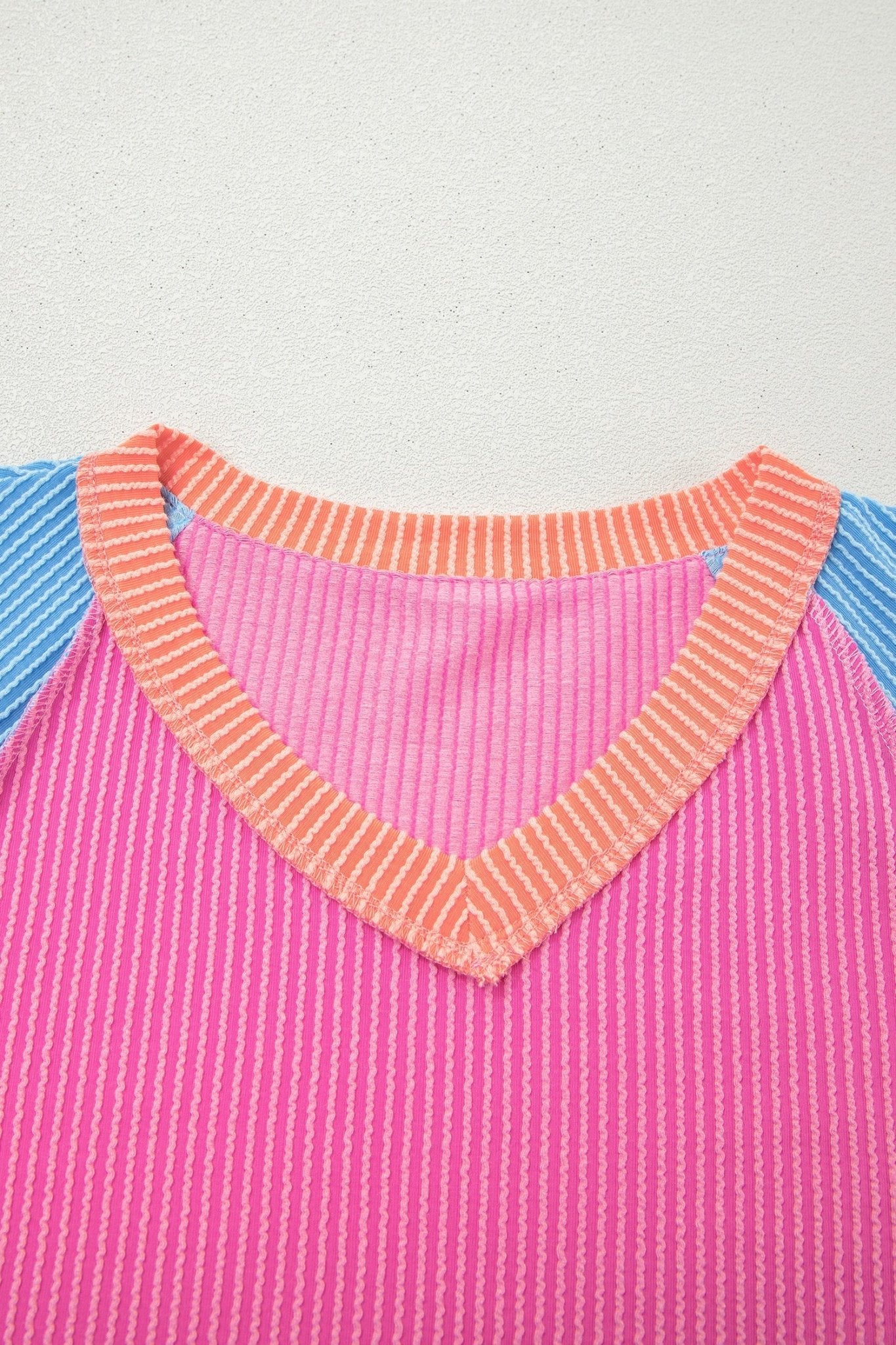 Rose Red Color Block Twisted Ribbed Tee - Loving It Shop