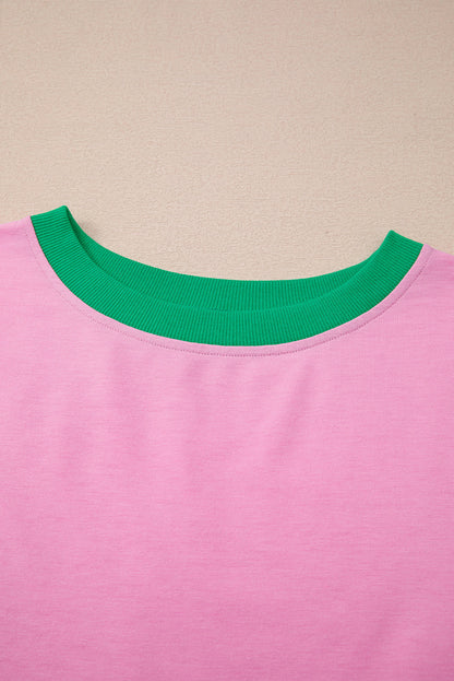 Bonbon Colorblock Edge Drop Shoulder T Shirt and Skort Set