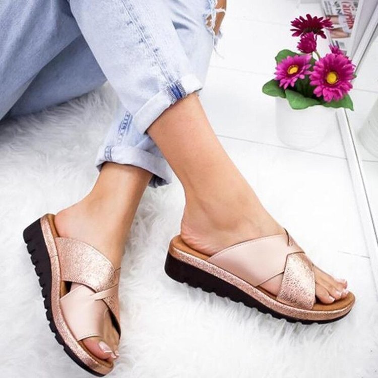 Solid Color Set Toe Beach Slippers Women&