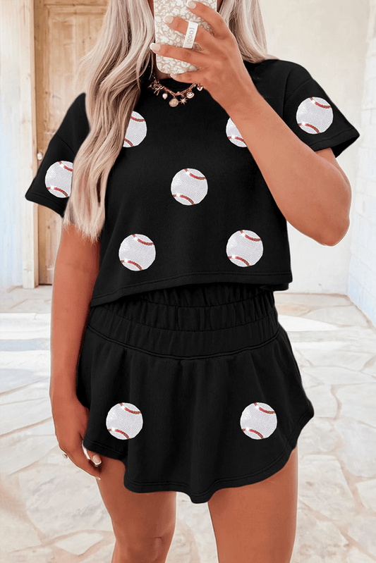 Black Baseball Print Skort Set - Loving It Shop