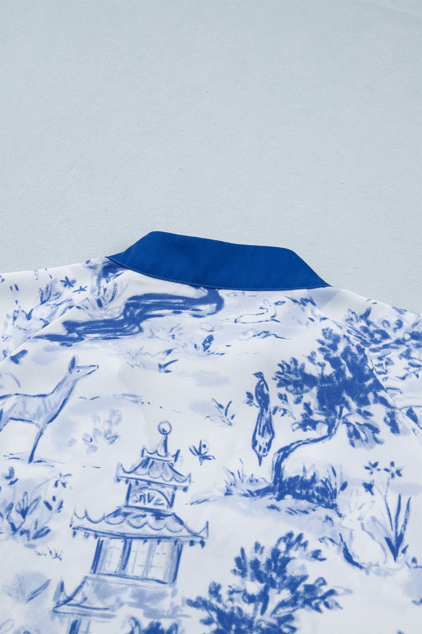 Blue Wild Animal Paradise Contrast V Neck Raglan Sleeve Blouse - Loving It Shop