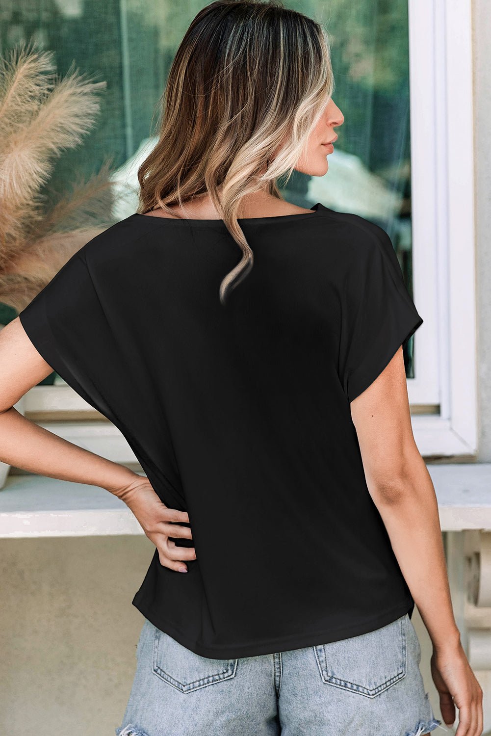 Black Cowl Neck Bat Sleeve T Shirt - Loving It Shop