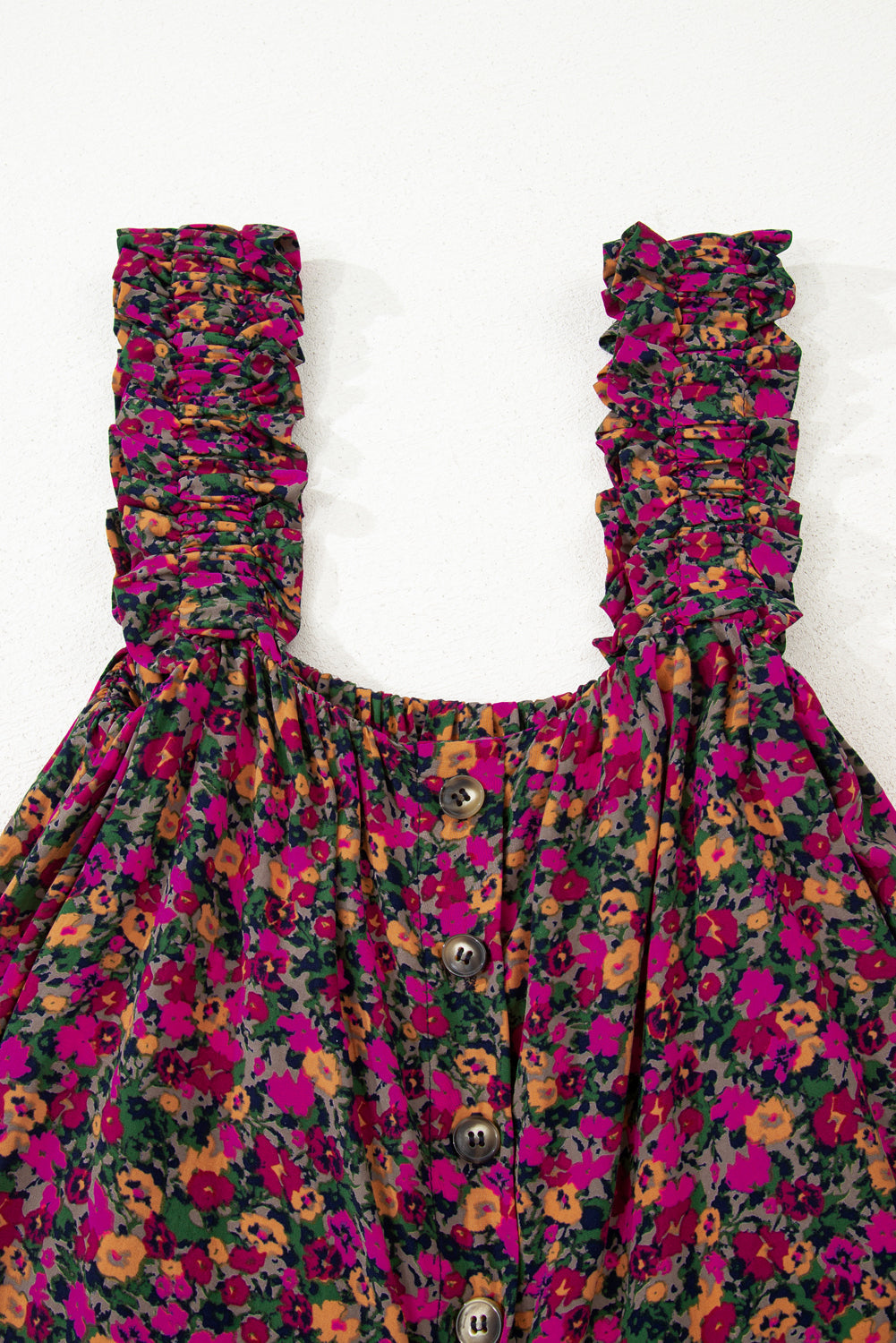 Rose Boho Frilled Straps Floral Tank Top