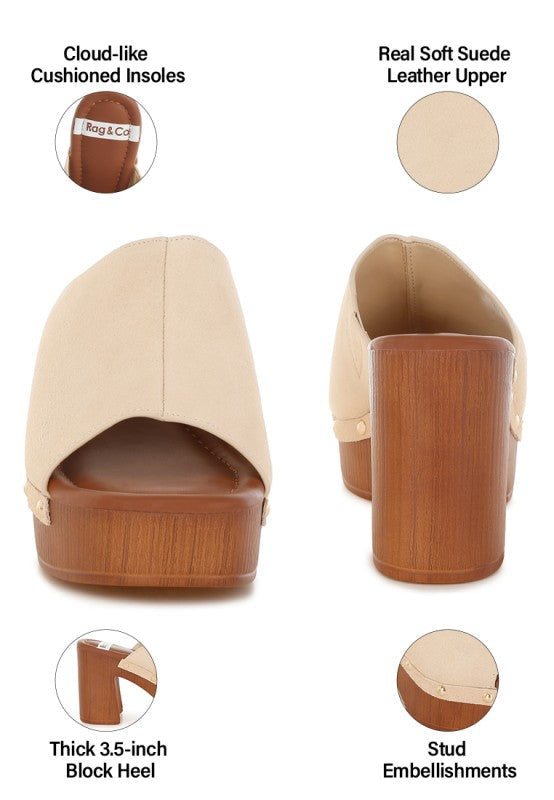 Masaki Soft Suede Leather Wooden Clogs