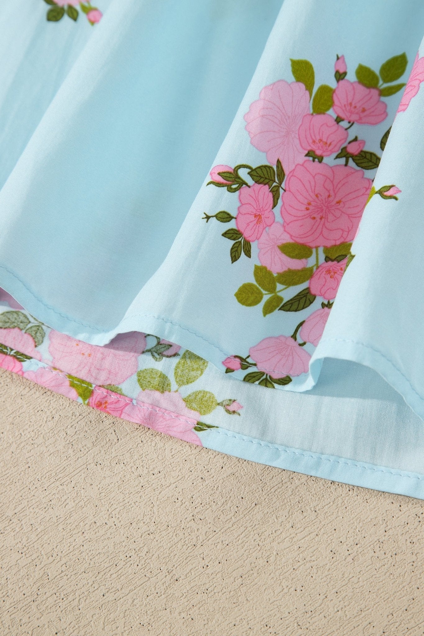 Sky Blue Floral Printed Contrast Ricrac Detail Bubble Sleeve Blouse - Loving It Shop