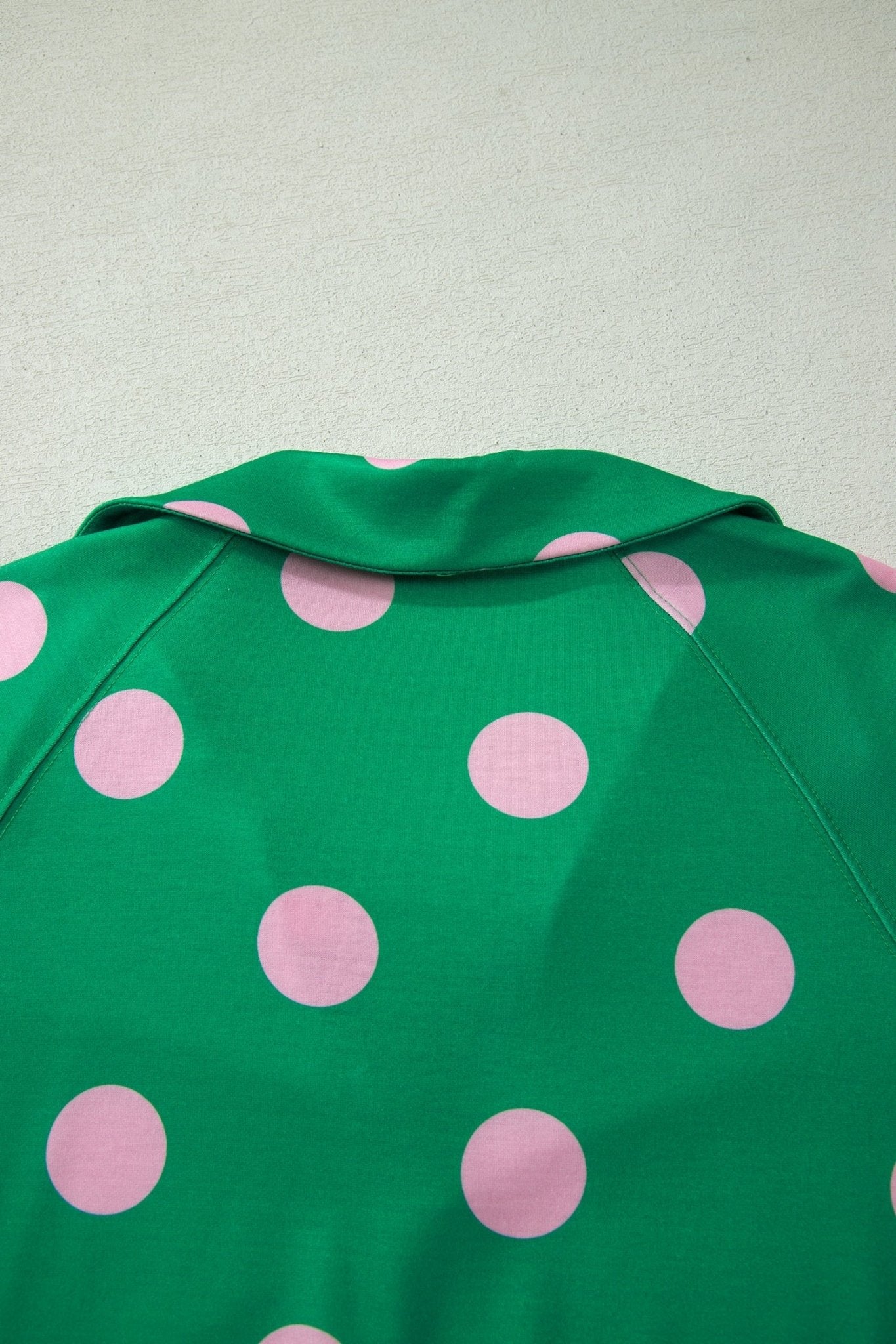 Green Polka Dot Print V Neck Tee Short Set - Loving It Shop