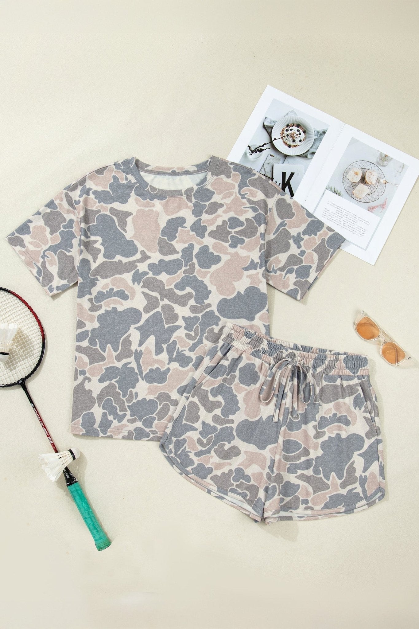 Multicolour Camouflage Loose Tee Drawstring Shorts 2pcs Outfit - Loving It Shop