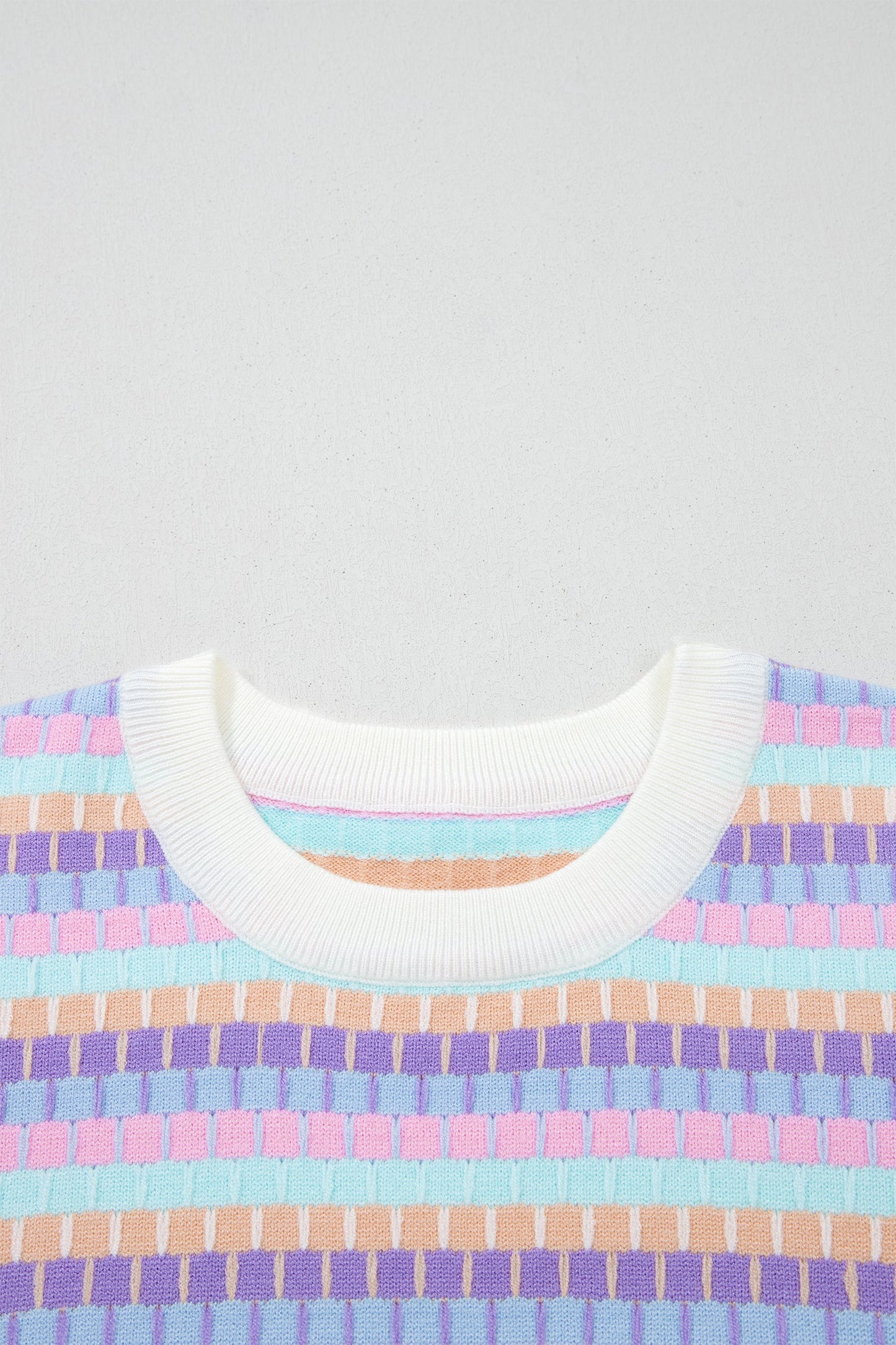 Purple Abstract Striped Knit Short Sleeve Sweater