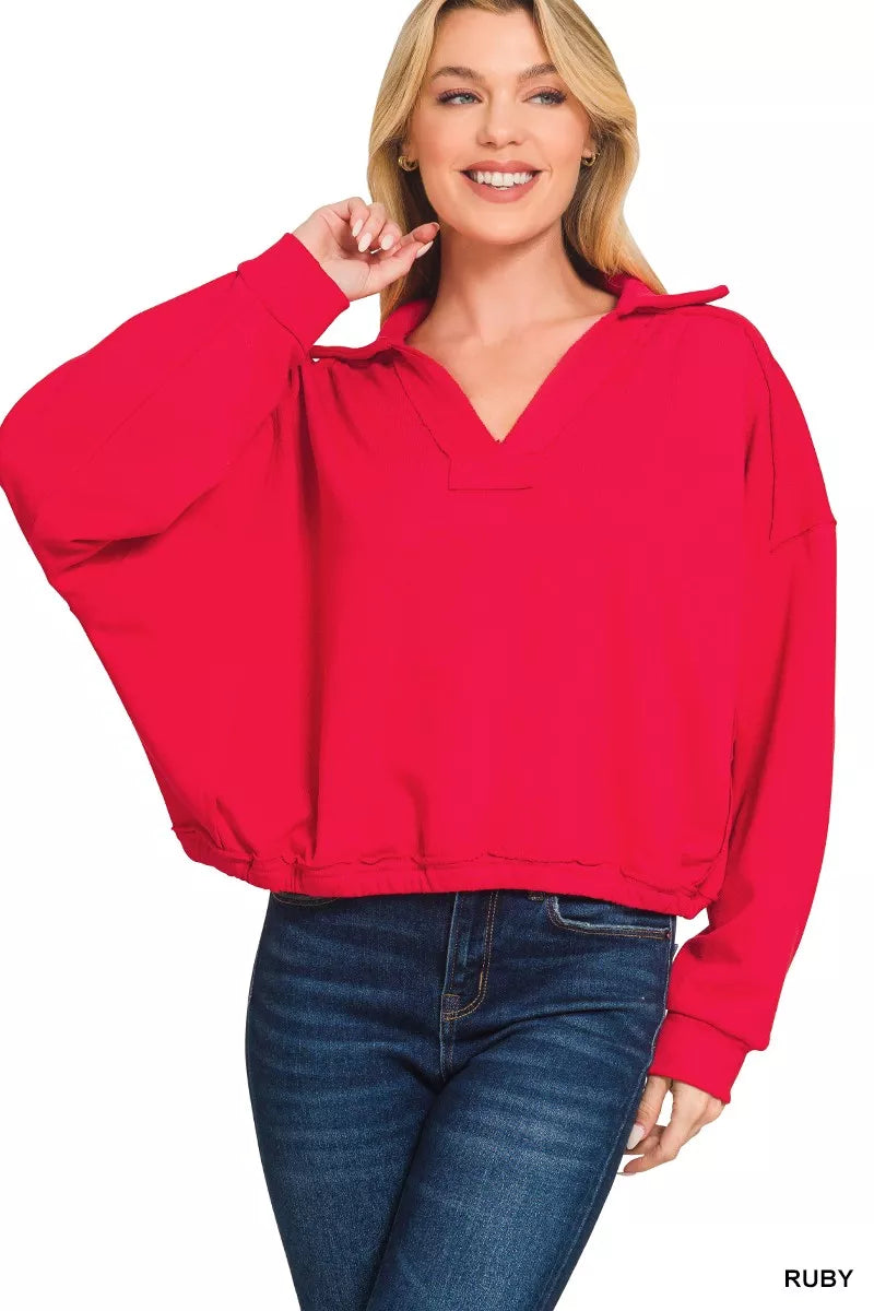 French Terry Collared Exposed Seam Sweatshirt