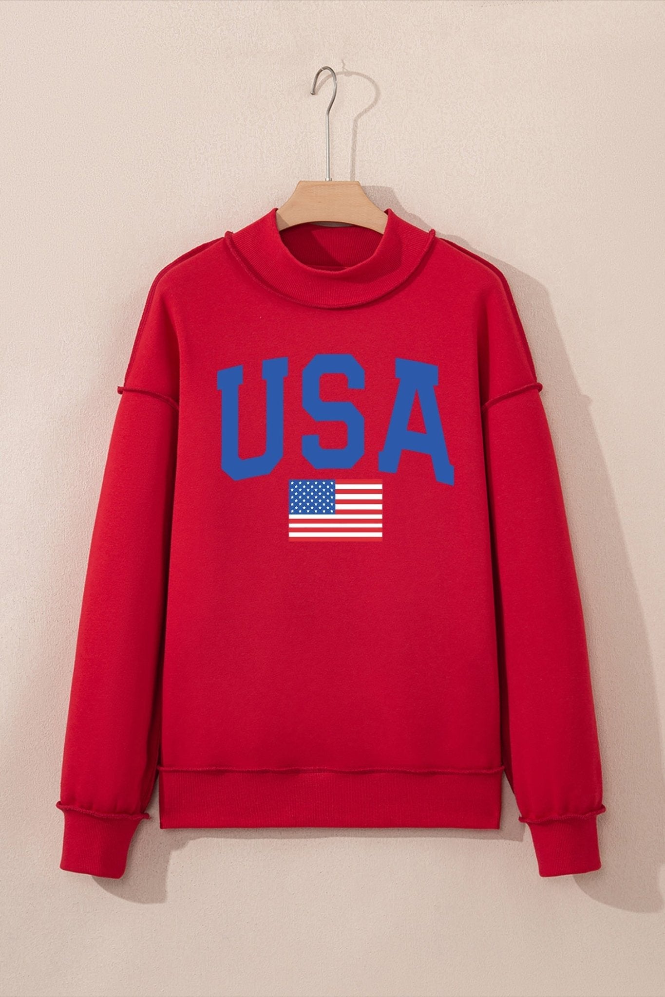 Racing Red Mock Neck Reversible USA/America Graphic Sweatshirt - Loving It Shop