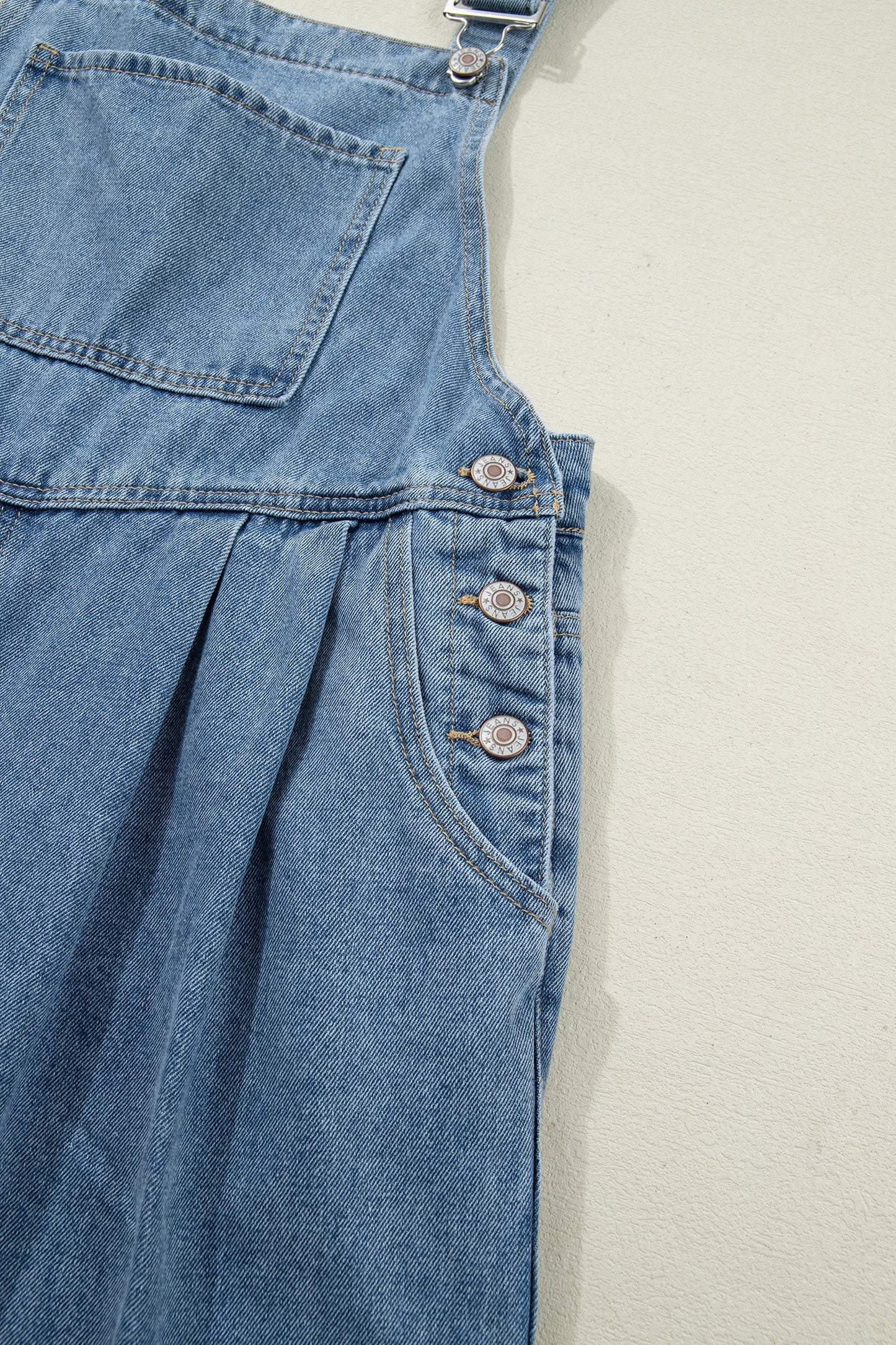 Dusk Blue Pleated Wide Leg Retro Pocketed Denim Jumpsuit