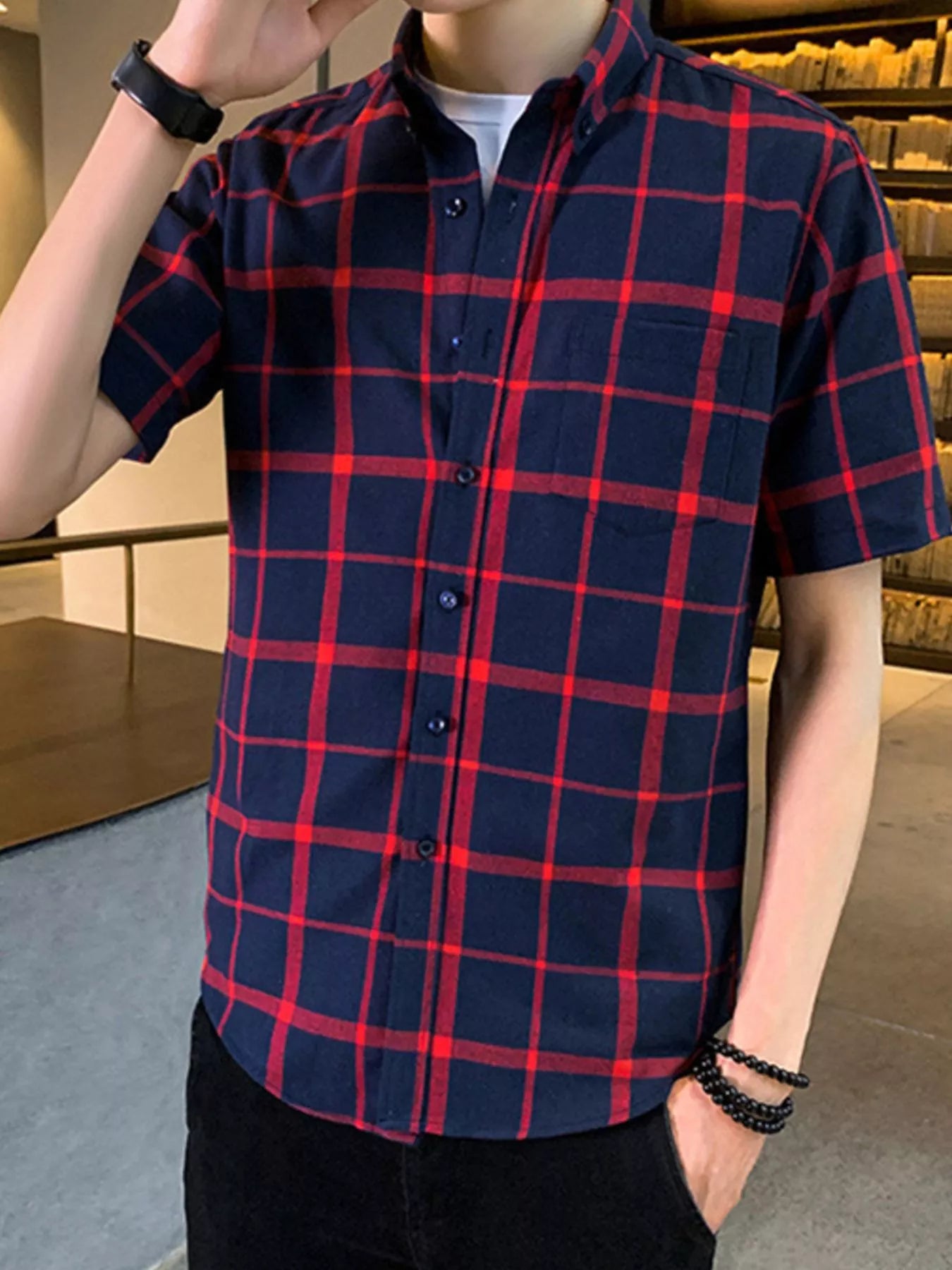Men's Plus Size Casual Plaid Short Sleeve Shirt - Loving It Shop