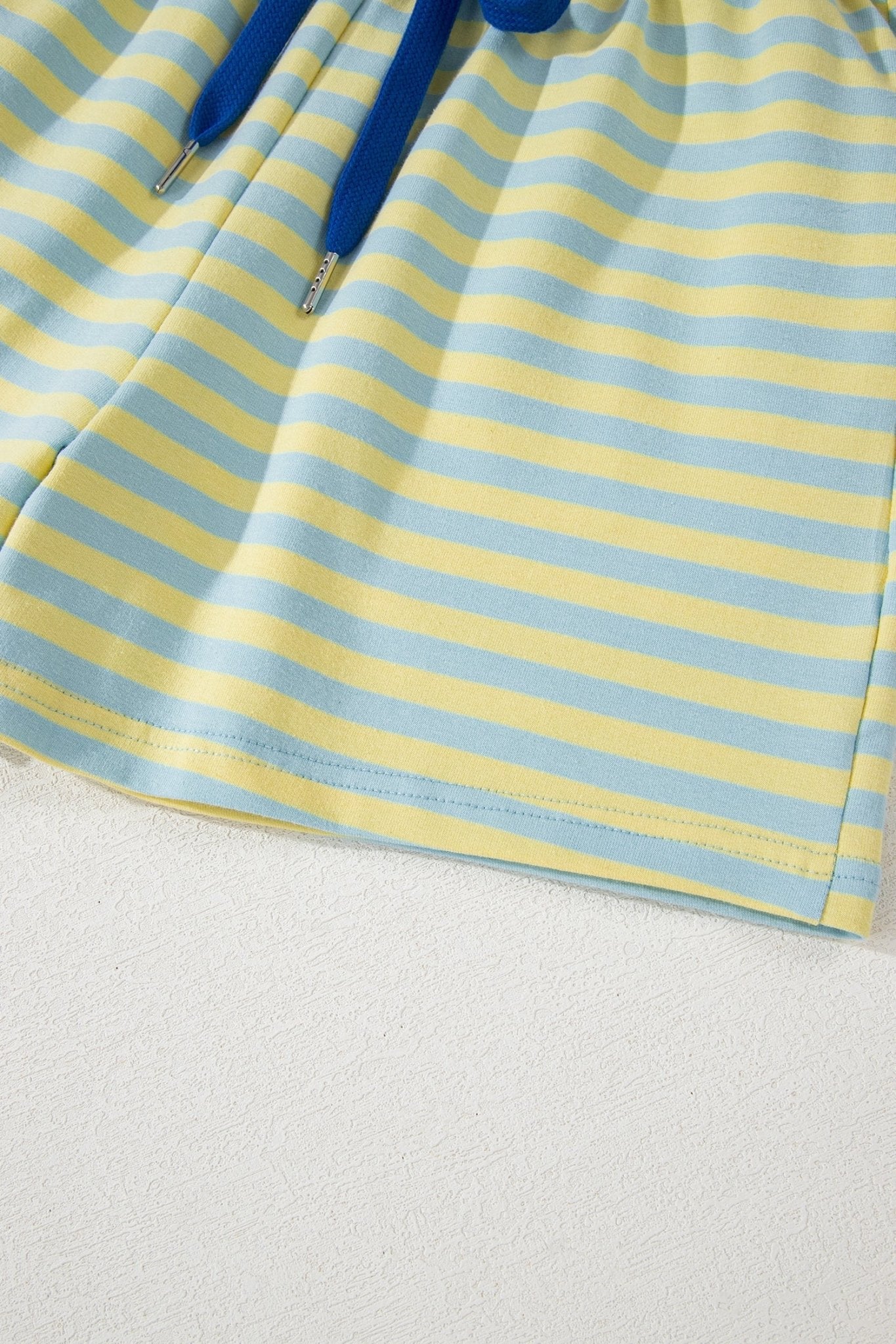 Yellow Stripe Drop Shoulder Boxy Casual Terry Short Set - Loving It Shop