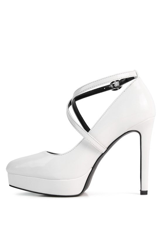 Pixie Dust Patent Faux Leather Cross Strap Pumps