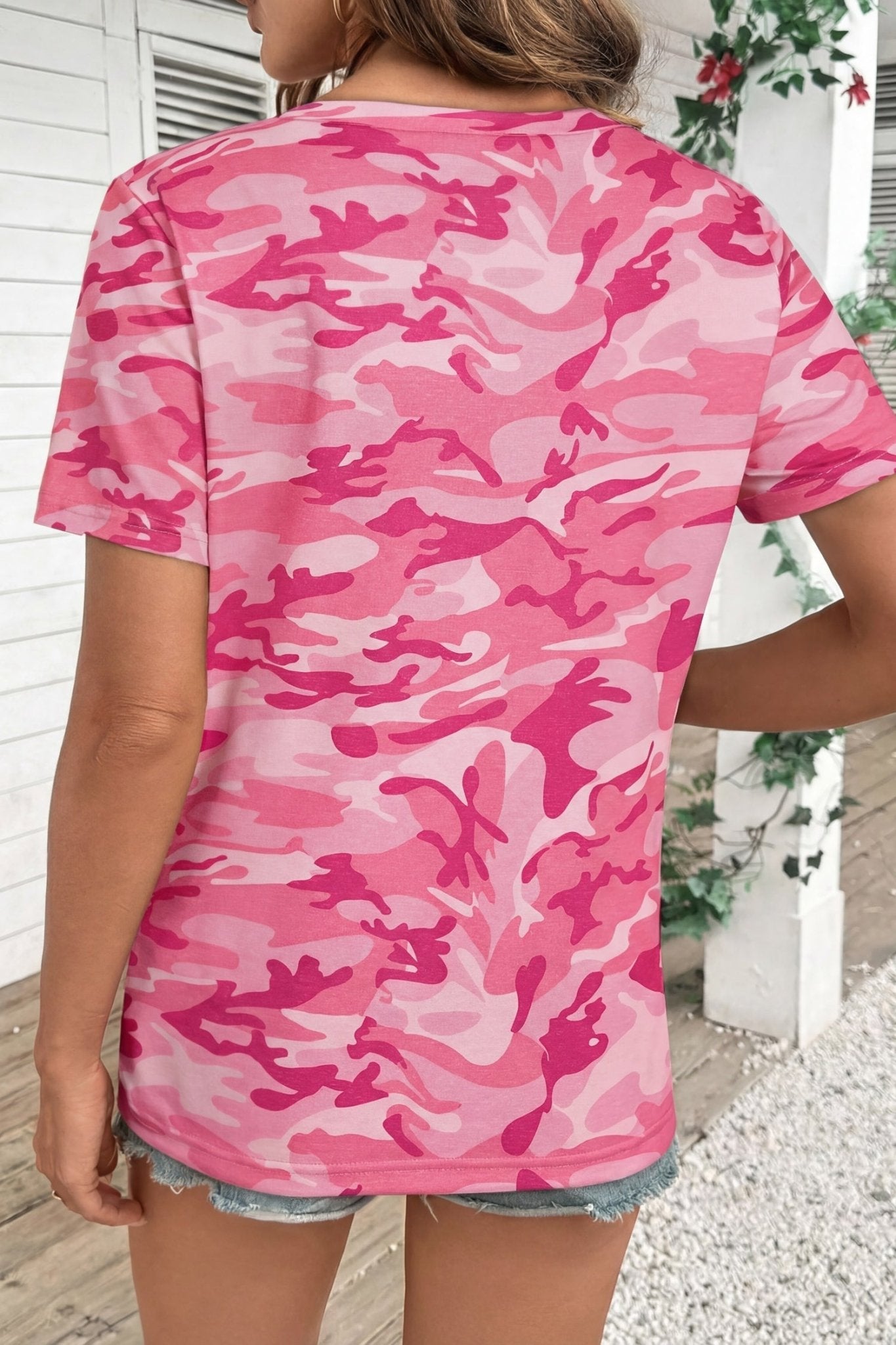 Pink Camouflage Print Crew Neck T Shirt - Loving It Shop