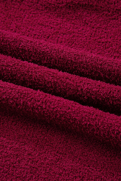 Burgundy Popcorn Mock Neck Solid Sweater