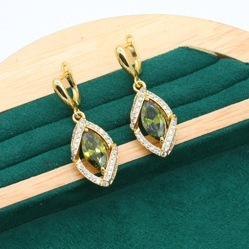 Anti-allergy AAA Zircon Bracelet Necklace Earring Ring Gold Ornament Suit