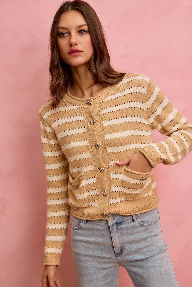 Stripe Long Sleeves Button Sweater Cardigan