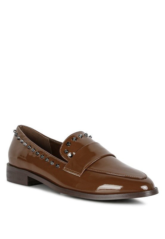 EMILIA Black Shine Forever Stud Penny Loafers - Loving It Shop