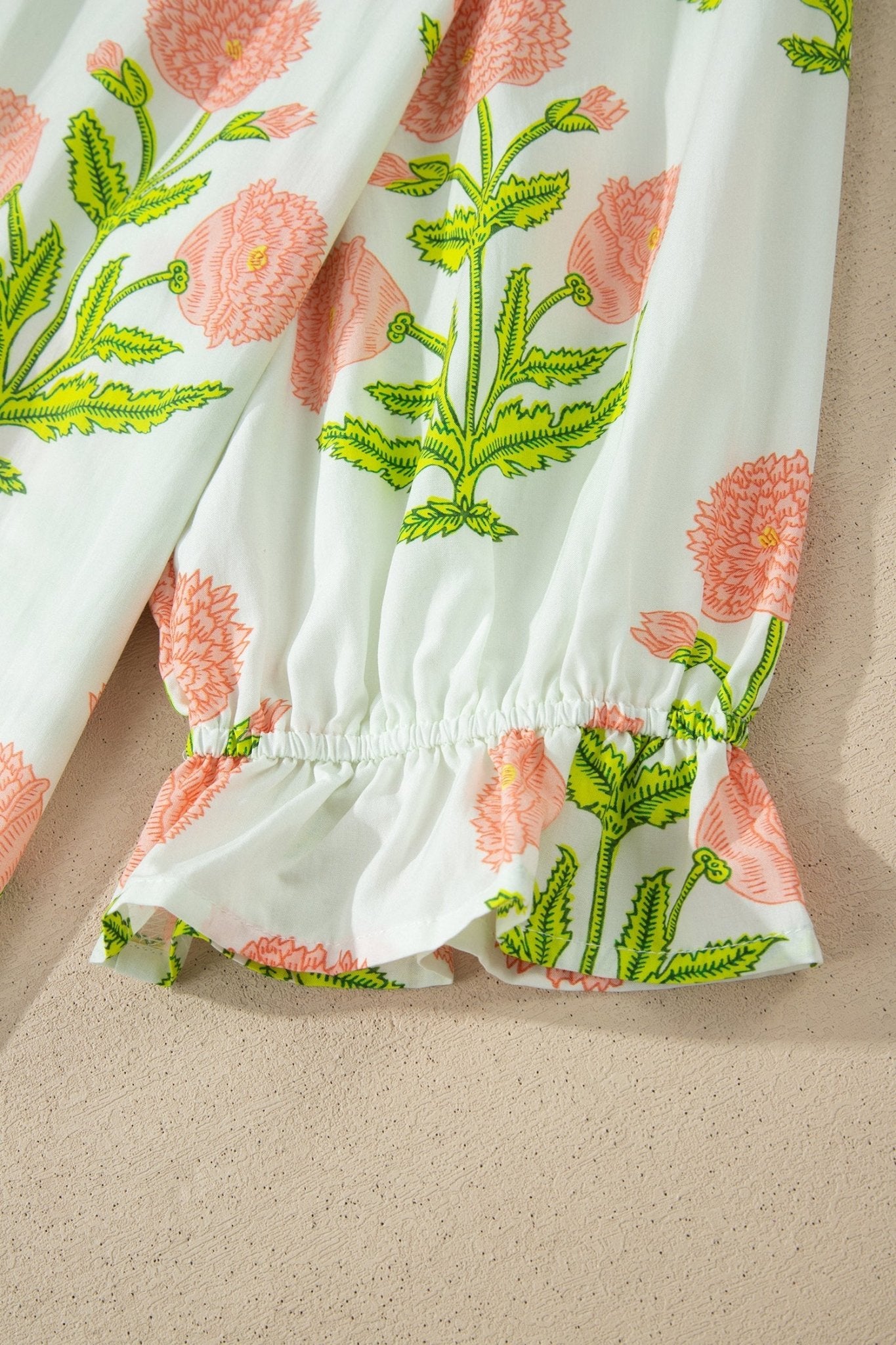 Pink Plus Size Floral Print Striped Trim V Neck Blouse - Loving It Shop
