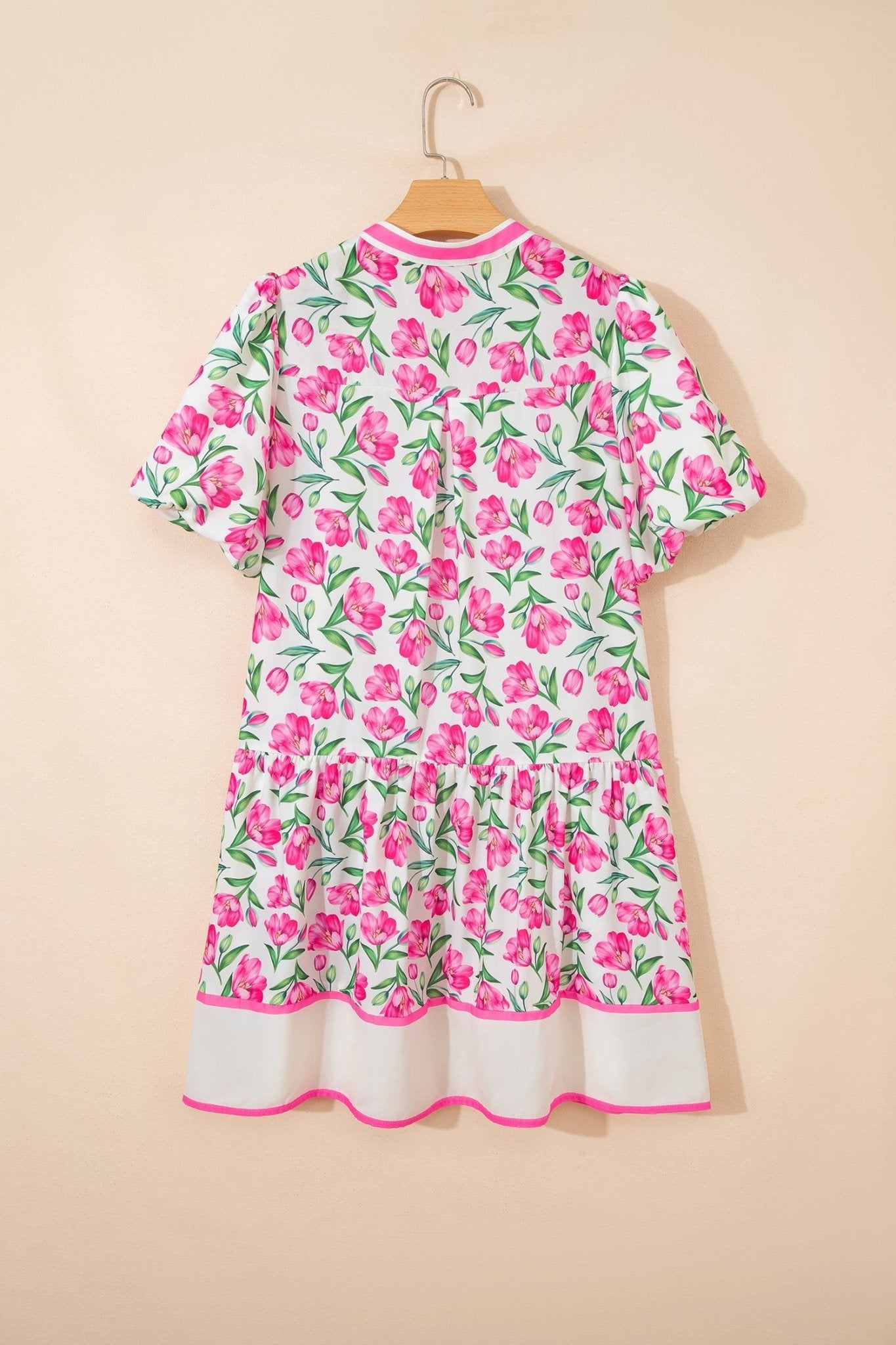 Multicolour Sweet Floral Print Striped Color Block Trim Short Dress - Loving It Shop